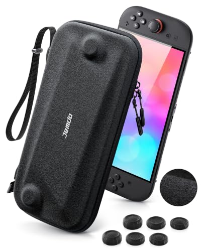 JEMDO Portable Slim Carrying Case for Switch 2, Hard Shell Travel Case | Shockproof EVA Shell with Soft Interior, 12 Game Slots, Dual Zippers, Adjustable Strap, 6 Thumb Grips - color: Black