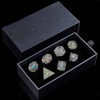 FugaCity Dice Set,Handmade Sharp Edge 7 Piece Resin Dice-Dungeon&Dragons Polyhedral Dice Set, D&D Dice Set with Gift Dice Case for RPG MTG Table Games - color: A-mini Planet