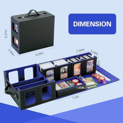 Commander Deck Box for MTG,Card Storage Box Fits 400+ Double-Sleeved Cards,4 Removable deck Case with Display Windows＆Handle,Card deck box for TCG/PTCG/EDH(Black &Blue) - color: Black/Blue