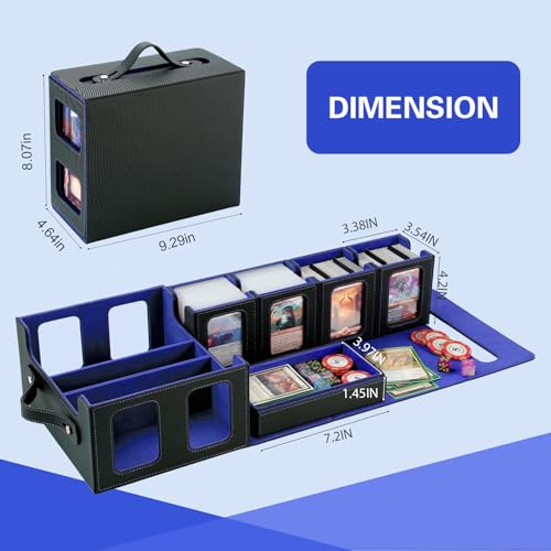 Commander Deck Box for MTG,Card Storage Box Fits 400+ Double-Sleeved Cards,4 Removable deck Case with Display Windows＆Handle,Card deck box for TCG/PTCG/EDH(Black &Blue) - color: Black/Blue