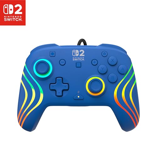 Turtle Beach Afterglow Wave Wired RGB Gaming Controller, Nintendo Switch 2 | Switch Lite, OLED, Hall-Effect Thumbsticks, 2 Mappable Back Buttons, Audio Controls, C-Button for GameChat, RGB Lights, Blue - color: Blue