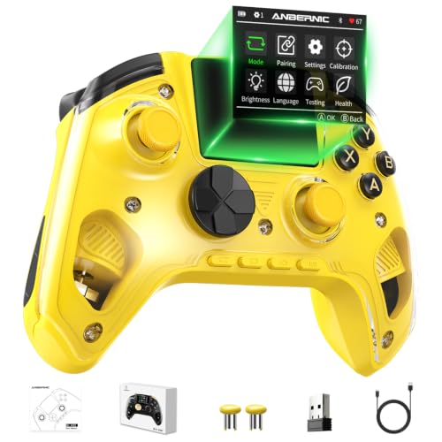 Cintwor RG G01 Interactive Screen Wireless Gaming Controller for Steam/PC/Switch/Linux/Android/iOS, 2.4G Wireless Bluetooth Controller with Screen, Heart Rate Monitor, Hall Effect Triggers (Yellow) - color: yellow