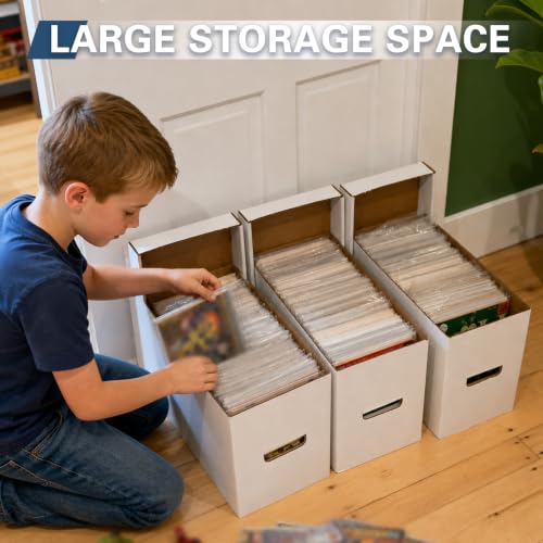 CROSSDESIGN 10 Pack Box Storage for Storing Small Items/Books/Kitchen/Supplies/Card, Corrugated Board Holds 150-175 Comics Collapsible/Stackable - size: 10 Pack | w/ handle
