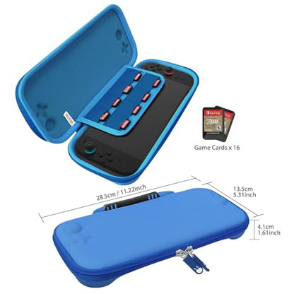 RAVEtone Travel Carrying Case Compatible with Nintendo Switch 2 Model 2025, Ultra Slim Premium EVA Portable Hard Shell Pouch Waterproof Game Bag with 16 Game Cartridge Accessories (Blue) - color: Blue, style: Slim