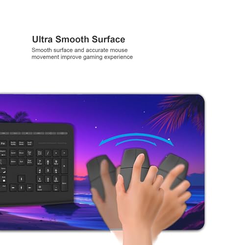 XXL Gaming Mouse Pad 35.4x15.7 inch, Sunset Beach Landscape Theme Desk Mat,Large Purple Starry Sky Ocean Sea Mousepad (Sunset sea) - color: Sunset sea