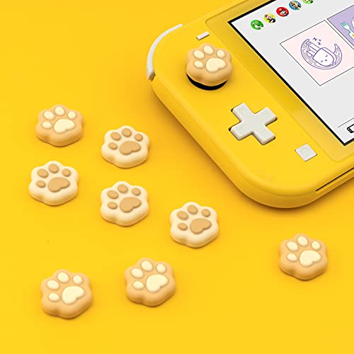 GeekShare Cat Paw Shape Thumb Grip Caps,Soft Silicone Joystick Cover Compatible with Switch/OLED/Switch Lite (Brown & Yellow) - color: Yellow Cat