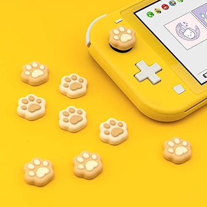 GeekShare Cat Paw Shape Thumb Grip Caps,Soft Silicone Joystick Cover Compatible with Switch/OLED/Switch Lite (Brown & Yellow) - color: Yellow Cat