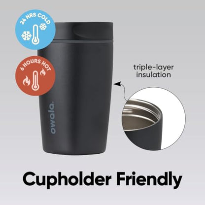 Owala SmoothSip Slider Insulated Travel Coffee Cup 12 oz Very Very Dark - color: Very, Very Dark, size: 12 Ounces