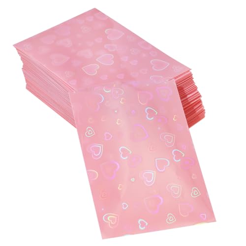 ONLYKXY 100pcs Soft Clear Plastic Heart Glitter Bag Storage Pouch Laser Sleeve Cover Pocket Holder Holographic Photo Protector Top Loader for 3in Trading Card Coin Jewelry (Light Pink) - color: Light Pink