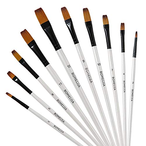 GETHPEN Flat Paint Brush Set for Acrylic Watercolor & Oil Painting,12pcs | Flat Paint Brush Set, Art Painting Brushes for Acrylic, Watercolor, Oil, Gouache, Craft, Detail, Face Body Painting - style: Flat