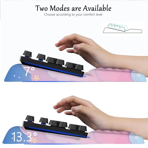 Computer Keyboard Stand Pad with Wrist Rest Pink Cloud Keyboard Pad Support with Comfortable Moon Galaxy Stars Wrist Pad Cute Girl Ergonomic Tilted Keyboard Riser Holder for Desktop Office Home - color: Silk Pink Cloud