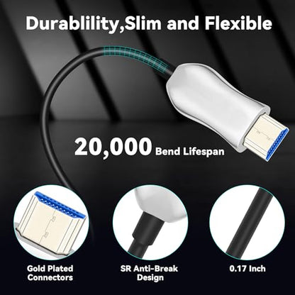 8K Fiber Optic HDMI 2.1 Cable 15ft/5m, Long Active HDMI Cable, High Speed Fiber HDMI Cord, 48Gbps, 8K@60Hz 4K@120Hz, Dynamic HDR, eARC, HDCP 2.2&2.3, 3D, for HDTV Monitor Game Laptop Xbox PS4/PS5 - size: 15ft/5m