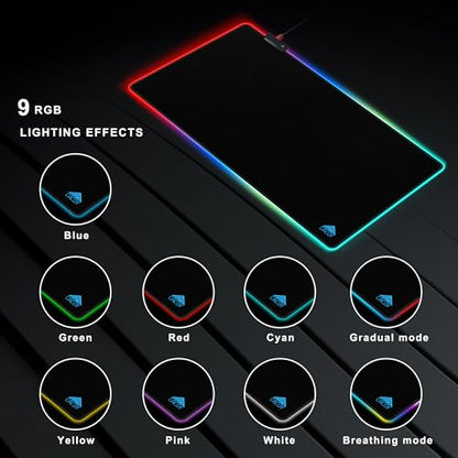 Cacoy 63"x20" Large RGB Gaming Mouse Pad, XXL LED Computer Mouse Mat, Black | Extended RGB Computer Mouse Mat 9 LED Light Modes Non-Slip Rubber Base Smooth Surface Durable Stitched Edge Keyboard Mousepad - color: Rgb, size: 63" x 20"
