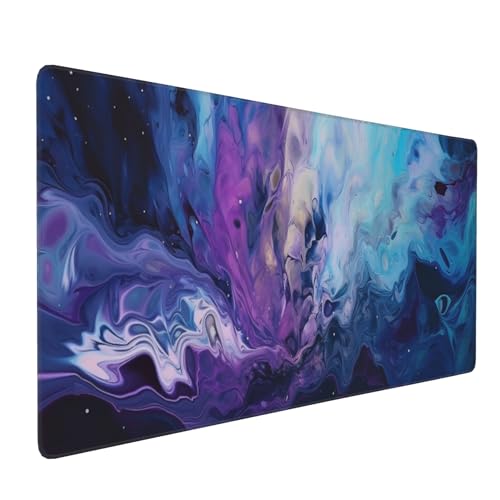 Large Desk Mat with Non-Slip Base, 35.4" x 15.7", Galaxy Marble Design, Wrist Rest and Coaster Included - color: Marble