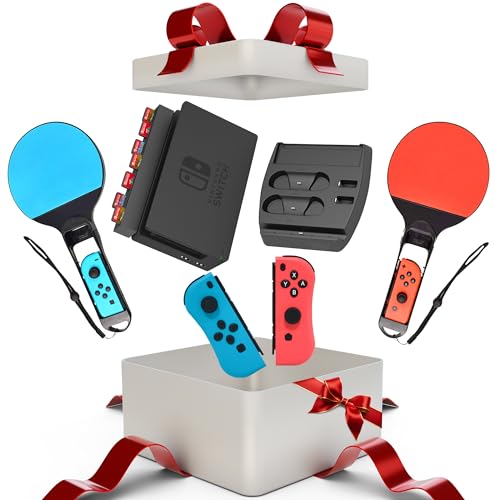 Skywin 4 in 1 Accesorios Nintendo switch | Switch Controller Compatible with Nintendo Switch, Controllers, Game Card Stand, Tennis &Table Rackets - color: Red/Blue/Black