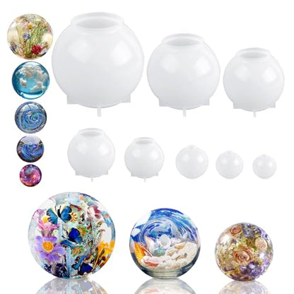 KISREL Sphere Resin Molds, 8 PCS Sphere Silicone Mold, Upgraded 3D Seamless Epoxy Molds，Large Ball Shape Flower Resin Mold for Home Decor, Flowers Preservation - size: Sphere Resin Molds - 8pcs