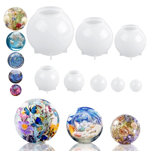 KISREL Sphere Resin Molds, 8 PCS Sphere Silicone Mold, Upgraded 3D Seamless Epoxy Molds，Large Ball Shape Flower Resin Mold for Home Decor, Flowers Preservation - size: Sphere Resin Molds - 8pcs