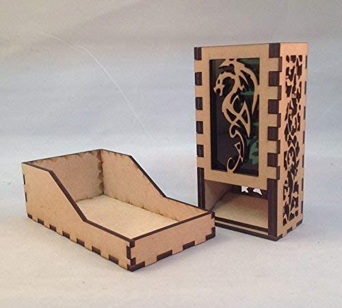 Dragon Mini Dice Tower v4 Green Acrylic Window Laser Cut MDF Unique Gift