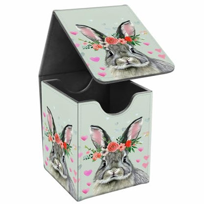 Card Deck Box, Card Storage Box Fits 100+ Single Sleeved Cards, Large Capacity PU Leather Card Storage Box with Strong Magnet for Magic Commander TCG CCG, Cute Gray Rabbit - color: Cute Gray Rabbit