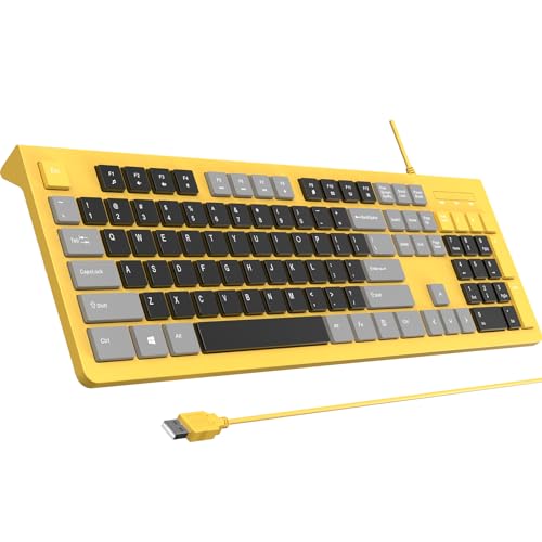 COLIKES Wired Keyboard, Ultra-Thin USB Wired Computer Keyboard, Low-Profile Keys, Spill-Resistant, Multimedia Keys, Compatible with Windows, Mac, Chrome, Linux, and Android-Yellow - color: Yellow