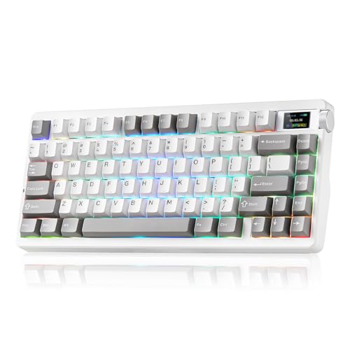 X Aula Nova75 Mechanical Gaming Keyboard,75% Compact Wireless Keyboard with Screen & Knob,Gamer for Pre-lubed Switches 8000mAh Computer Keyboards,RGB Backlit,Custom Hot Swappable,BT/2.4GHz/USB-C - color: Black&White&Grey