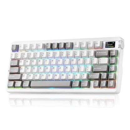 X Aula Nova75 Mechanical Gaming Keyboard,75% Compact Wireless Keyboard with Screen & Knob,Gamer for Pre-lubed Switches 8000mAh Computer Keyboards,RGB Backlit,Custom Hot Swappable,BT/2.4GHz/USB-C - color: Black&White&Grey