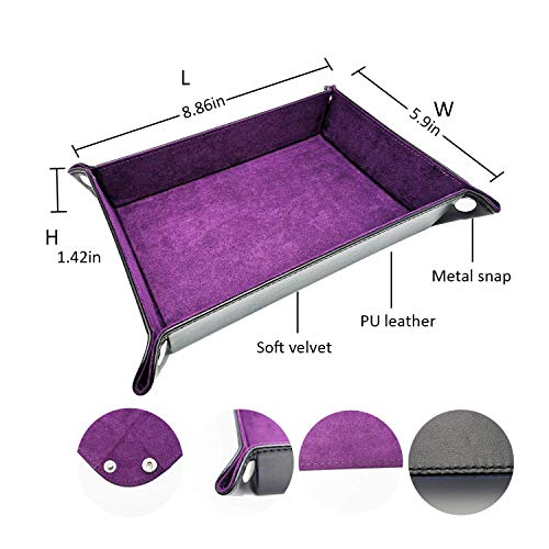 2 Pieces Dice Holder Dice Rolling Tray Double Sided PU Leather and Velvet Folding Tray Dice Pad for Dice Gamingand Other Table Games (Blue & Purple) - color: Blue & Purple