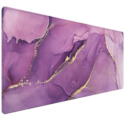 Purple Marble Desk Mat 35.4x15.7 Inch, Large Extended Mouse Pad with Gold Fluid Art Design, Non-Slip Water-Resistant Desk Pad for Women, Home Office & Aesthetic Setup - color: Purple Marble
