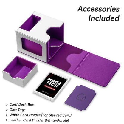 Card Deck Box for MTG Commander - Patented Design, Commander Display, Fits 100 Double-Sleeved Cards, 35pt Card Brick & Dice Tray - White/Purple - color: 3. Singularity (White/Purple)