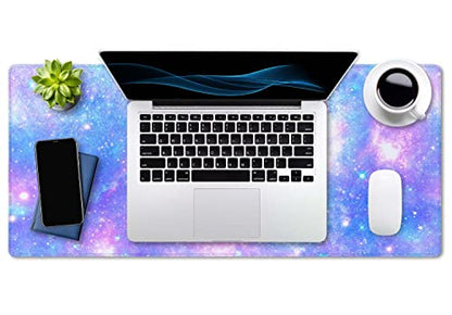 SSOIU Desk Mat,Large Mouse Pad 35.5" x 15.7" XXL Extended Gaming Mouse Pad Mat with Non-Slip Base Stitched Edge Mousepad for Computer,Office,Keyboard and Laptop - Pink and Blue Magical Galaxy Star - color: Galaxy Star