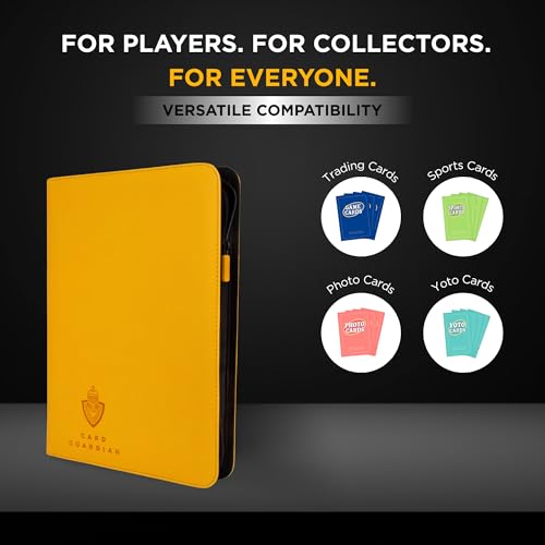 Card Guardian - 9 Pocket Premium Black Binder with Zipper for 360 Cards - Side Loading Pockets for Trading Card Games TCG (Yellow) | Holds 360 Cards, Side Loading, For TCG & Football, Premium Card Collection - color: Yellow