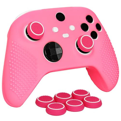 Anti-Slip Pink Controller Skin,Studded Edition Protective Silicone Cover Skin Grips Compatible with Xbox Series X/S Controller and 6 PCS Thumb Grips Caps. - color: Pink