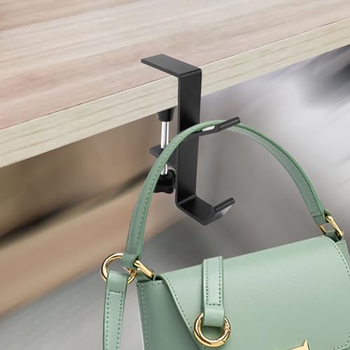 Desk Mount Bag Holder Hook Clamp-On Backpack Hanger Portable Desk Mount Headphones Holder Reduce Desk Clutter for Table Desk, Under Counter (Black) - color: Black