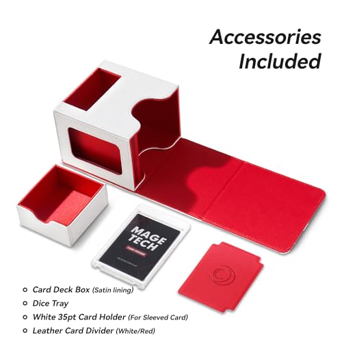 Mage Tech Card Deck Box for MTG Commander - Patented Design, Commander Display, Fits 100 Double-Sleeved Cards, 35pt Card Brick & Dice Tray - White/Red - color: 5. Brotherhood