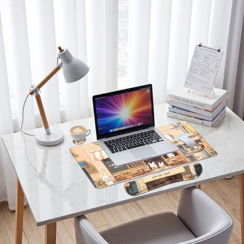 Kawaii Bunny Desk Mat Set Cozy Cartoon Bunny Cafe Mouse Pad with Wrist Rest 4in1 Desk Mat for Desktop Ergonomic Keyboard Wrist Support Anti-Slip Computer Ergonomic Mouse Pad Home Office Gaming - color: Kawaii Bunny