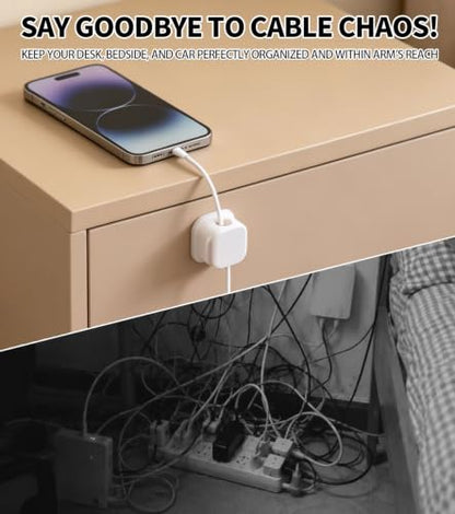 12 Pack Self-Adhesive Magnetic Cable Clips, Under Desk Cable Management Holder for Home Office, Nightstand, Car, Wall, Desktop – Cord Organizer with Residue-Free Removal