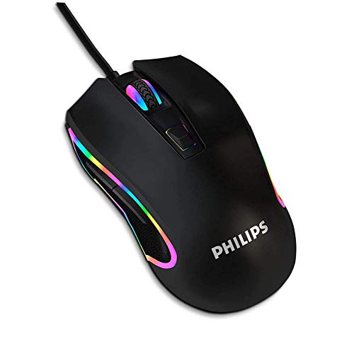 Philips Wired PC Gaming Mouse RGB Spectrum Backlit Ergonomic Mouse, Programmable Buttons Up to 6400 Adjustable DPI Optical USB Computer Mice for Windows PC Gamers