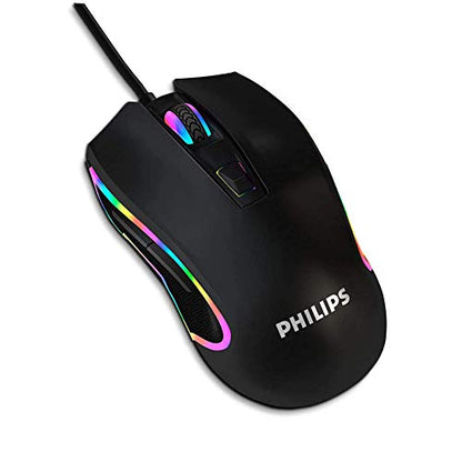 Philips Wired PC Gaming Mouse RGB Spectrum Backlit Ergonomic Mouse, Programmable Buttons Up to 6400 Adjustable DPI Optical USB Computer Mice for Windows PC Gamers