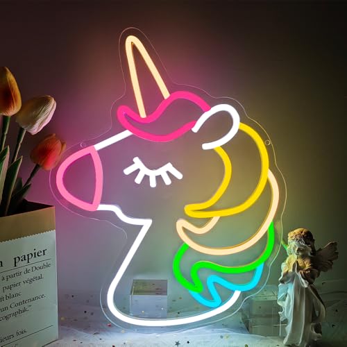 Unicorn LED Neon Light Sign for Wall Party Decor Colorful Unicorn Night Lamp for Girls Room Bedroom Perfect Gifts Unicorn Birthday Party Favor Lights for Teen Girls Dimmable USB Powered(14.2"*12.1") - style: Unicorn
