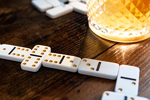Iron & Glory Travel Dominoes Set - Dominoes Set for Adults - Travel Games - Play On Domino Game - Board Games - Mini Size Domino Deluxe Tin Case - Pocket Size - Family Night Gameplay - Gifts for Him