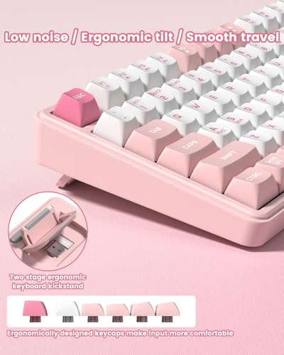 Womier DK75 75% Wireless Gaming Keyboard, RGB Backlit Creamy Keyboard with Media Knob, OLED Screen, Tri-Mode 2.4GHz/USB-C/BT5.0, Anti-Ghosting No-Conflict Silent Membrane Keyboard for MAC Windows - color: Pink