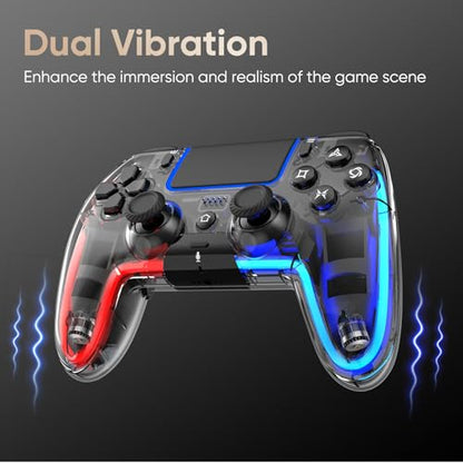 BETMI Wireless Controller for PS5, Pro/Slim/MAC/Steam Deck/PC (Transparent) | Hall Effect Joysticks,Dual Vibration, Marco/Turbo, 3.5mm Audio Jack, 6-Axis Gyro, LED Gamepad with Speaker, L Red R Blue