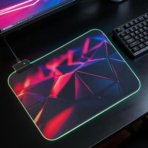 Extended RGB Gaming Mouse Pad Large LED Desk Mat Colorful Geometric Pattern Smooth Surface Anti Slip Base