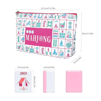 160 Pink Engraved American Mahjong Game Set with Carrying Bag and Accessories, 1.2’’ Mahjong Tile Set - color: 2-pink