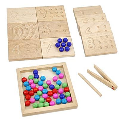 Wooden Number Tracing Board Set, Toddler Montessori Math Beads Counting Toy, Preschool Learning and Educational Math Game for Kids