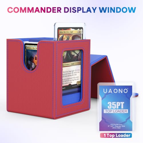 UAONO Card Deck Box for MTG Commander, Fits 100 Double-Sleeved Cards | Independent Commander Display, Magnetic Deck Case for Magic the Gathering TCG, 2 Dividers & 1 Top Loader (Red/Blue) - color: A-Red&Blue