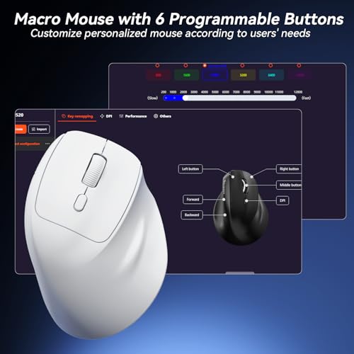 SOLAKAKA SM520 Ergonomic Wireless Mouse with 24,000 DPI, White | Stable Tri-Mode Connection, Comfortable Vertical Design, Rechargeable Battery, Programmable Side Button, for PC, Laptop - color: white