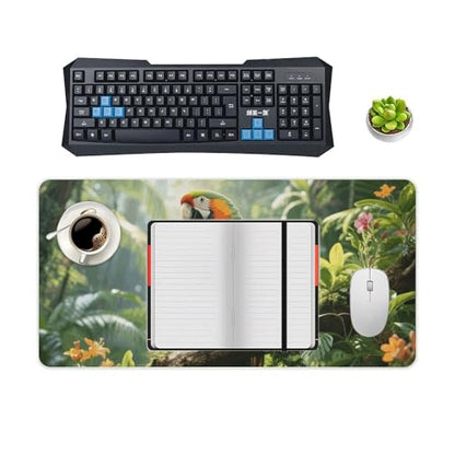 Waterproof Desk Pad Mouse Mat 24x12 Large Non-Slip Rubber Base Smooth Surface for Gaming Office Foldable Portable Rainforest Parrot Desk Protector for Laptop Keyboard Accessories