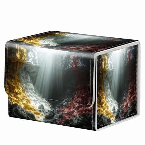 Strong Magnet for TCG MTG Commander Deck Box Playing Card Case Organizer Trading Card Case Creative Pattern Trading Card Storage Box for Collectible Games Up to 200 Cards, Golden And Red Cave - color: Golden And Red Cave