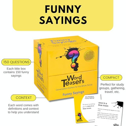 ? WORD TEASERS Funny Sayings Conversation Cards - Conversation Starters for Families - Funny Sayings Idioms Game - Funny Flash Cards & Literary Game for Kids & Adults Ages 8+ - 150 Questions - style: Funny Sayings
